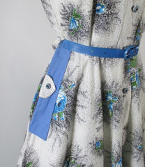 Vintage 50's Blue Roses Day Dress M - Bombshell Bettys Vintage