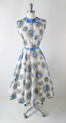 Vintage 50's Blue Roses Day Dress M - Bombshell Bettys Vintage