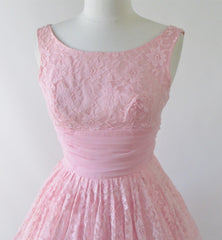 Vintage 50's Bubblegum Pink Lace & Chiffon Party Dress S - Bombshell Bettys Vintage