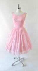 Vintage 50's Bubblegum Pink Lace & Chiffon Party Dress S - Bombshell Bettys Vintage