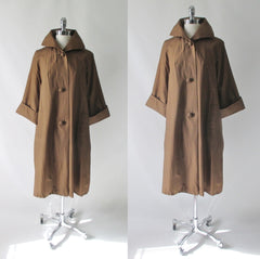 Vintage 50s Copper Brown Silk Raincoat Swing Coat - Bombshell Bettys Vintage