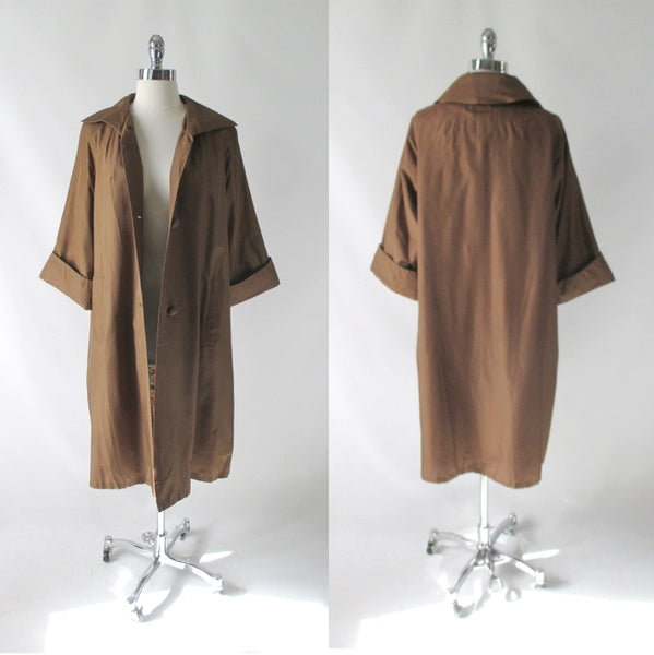 Vintage 50s Copper Brown Silk Raincoat Swing Coat