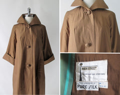 Vintage 50s Copper Brown Silk Raincoat Swing Coat - Bombshell Bettys Vintage