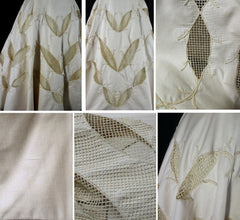• Vintage 50's Champaign Golden Cut-Out Embroidered Leaves Party Dress S - Bombshell Bettys Vintage