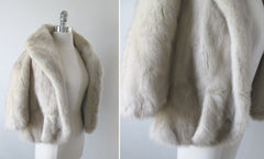 • Vintage 50's Tourmaline Gray Cream Mink Shrug Jacket Wrap - Bombshell Bettys Vintage