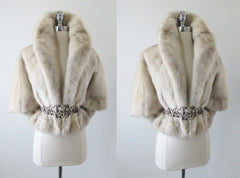 • Vintage 50's Tourmaline Gray Cream Mink Shrug Jacket Wrap - Bombshell Bettys Vintage