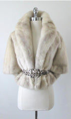 • Vintage 50's Tourmaline Gray Cream Mink Shrug Jacket Wrap - Bombshell Bettys Vintage