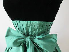 • Vintage 80's Strapless Green Silk Black Velvet Full Skirt Party Dress S - Bombshell Bettys Vintage