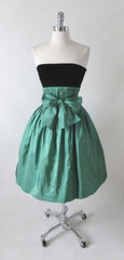 • Vintage 80's Strapless Green Silk Black Velvet Full Skirt Party Dress S - Bombshell Bettys Vintage