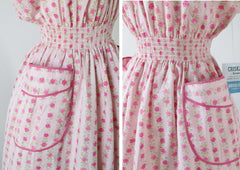 Vintage 50's Pink Roses Full Skirt Day / House Dress New Old Stock M - Bombshell Bettys Vintage