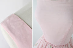 Vintage 50's Pink & White Embroidered Flower Fit & Flair Party Dress S - Bombshell Bettys Vintage