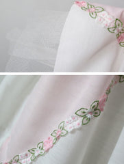 Vintage 50's Pink & White Embroidered Flower Fit & Flair Party Dress S - Bombshell Bettys Vintage