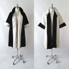 Vintage 50's Black & White Reversible Velvet Evening Swing Coat M - Bombshell Bettys Vintage