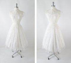 Vintage 50's White Lace Wedding Dress M - Bombshell Bettys Vintage