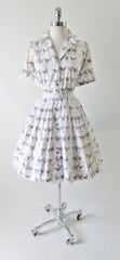 Vintage 50's French Hens Novelty Print Full Skirt Shirtwaist Day Dress S /M - Bombshell Bettys Vintage