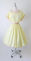 Vintage 50's 60's Sunny Yellow Full Skirt Party Day Dress L - Bombshell Bettys Vintage