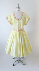 Vintage 50's 60's Sunny Yellow Full Skirt Party Day Dress L - Bombshell Bettys Vintage