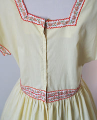 Vintage 50's 60's Sunny Yellow Full Skirt Party Day Dress L - Bombshell Bettys Vintage