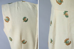 Vintage 50's Yellow Linen Embroidered Sheath Dress S - Bombshell Bettys Vintage