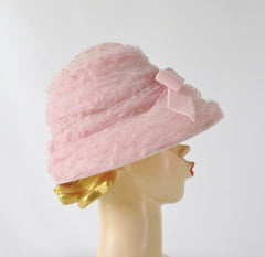 Vintage 60s Pink Tulle & Velvet Bow Beehive Bucket Hat - Bombshell Bettys Vintage