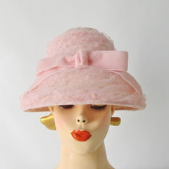 Vintage 60s Pink Tulle & Velvet Bow Beehive Bucket Hat - Bombshell Bettys Vintage