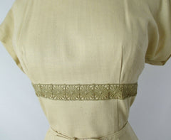 Vintage 50s Linen & Lace Sheath Dress M - Bombshell Bettys Vintage