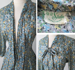 Vintage 50s Blue Yellow Flower Stroller Day Dress M - Bombshell Bettys Vintage