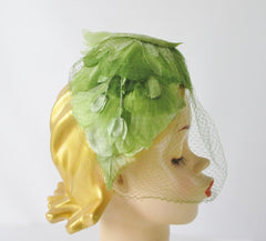 Vintage 50s Green Spring Leaves Netted Veil Headband Hat - Bombshell Bettys Vintage