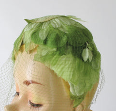 Vintage 50s Green Spring Leaves Netted Veil Headband Hat - Bombshell Bettys Vintage