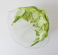 Vintage 50s Green Spring Leaves Netted Veil Headband Hat - Bombshell Bettys Vintage