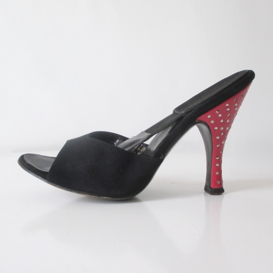 Vintage Red & Black Herbert Levine Marcasite Heel Springolators Shoes 6.5 - Bombshell Bettys Vintage