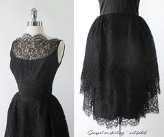 Vintage 60's 50's Black Tiered Lace & Satin Party Dress S - Bombshell Bettys Vintage