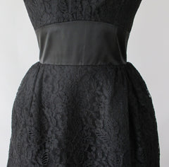 Vintage 60's 50's Black Tiered Lace & Satin Party Dress S - Bombshell Bettys Vintage