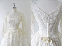Vintage 60's Ivory White Lace Full Skirt Wedding Dress M - Bombshell Bettys Vintage