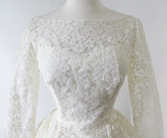 Vintage 60's Ivory White Lace Full Skirt Wedding Dress M - Bombshell Bettys Vintage