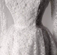 Vintage 60's Ivory White Lace Full Skirt Wedding Dress M - Bombshell Bettys Vintage