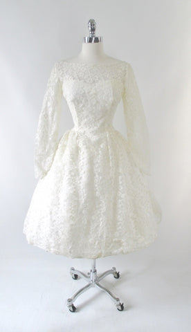 Vintage 60's Ivory White Lace Full Skirt Wedding Dress M