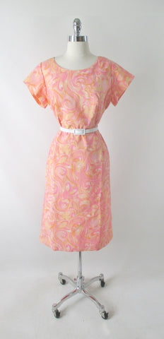 Vintage 50s 60s Pastel Watercolor Floral Swirl Sheath Dress XXL Plus