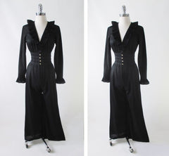 Vintage 60's / 70's Black Ruffle & Rhinestone Jumpsuit S - Bombshell Bettys Vintage