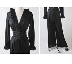Vintage 60's / 70's Black Ruffle & Rhinestone Jumpsuit S - Bombshell Bettys Vintage