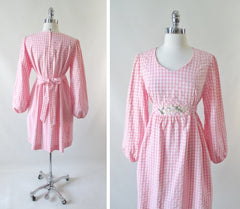 Vintage 70's Pink Gingham Seersucker Dolly Dress L - Bombshell Bettys Vintage