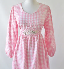 Vintage 70's Pink Gingham Seersucker Dolly Dress L - Bombshell Bettys Vintage