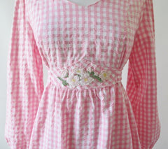 Vintage 70's Pink Gingham Seersucker Dolly Dress L - Bombshell Bettys Vintage