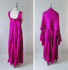 • Vintage 60's 70's Bold Purple Pink Watteau Maxi Dress & Matching Wrap XS - Bombshell Bettys Vintage