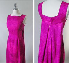 • Vintage 60's 70's Bold Purple Pink Watteau Maxi Dress & Matching Wrap XS - Bombshell Bettys Vintage