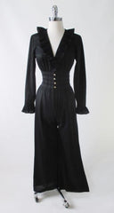 Vintage 60's / 70's Black Ruffle & Rhinestone Jumpsuit S - Bombshell Bettys Vintage