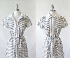 Vintage 60's Black & White Belted Shift Dress L - Bombshell Bettys Vintage