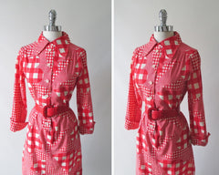 Vintage 60's I Magnin Gingham Flower Shirt Dress M - Bombshell Bettys Vintage