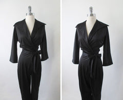 Vintage 60's Black Bombshell Jumpsuit Catsuit M - Bombshell Bettys Vintage