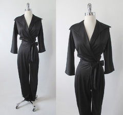 Vintage 60's Black Bombshell Jumpsuit Catsuit M - Bombshell Bettys Vintage